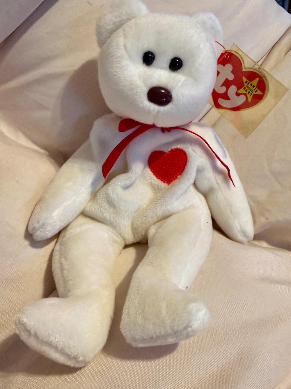 VINTAGE TY BEANIE BABY VALENTINO ❤️WHITE BEAR PVC PELLETS